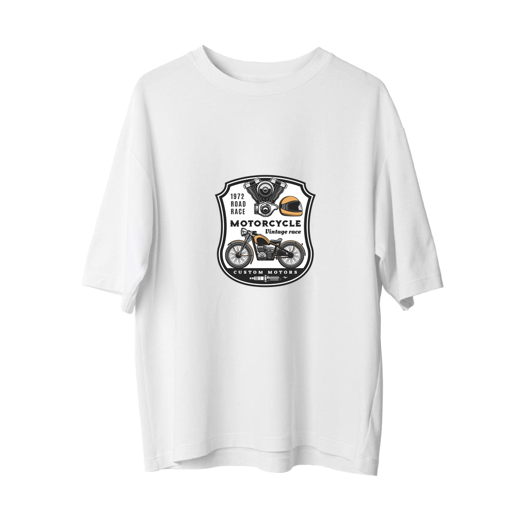 1972 Yol Yarışı Motorsiklet Baskılı Erkek Oversize Tişört