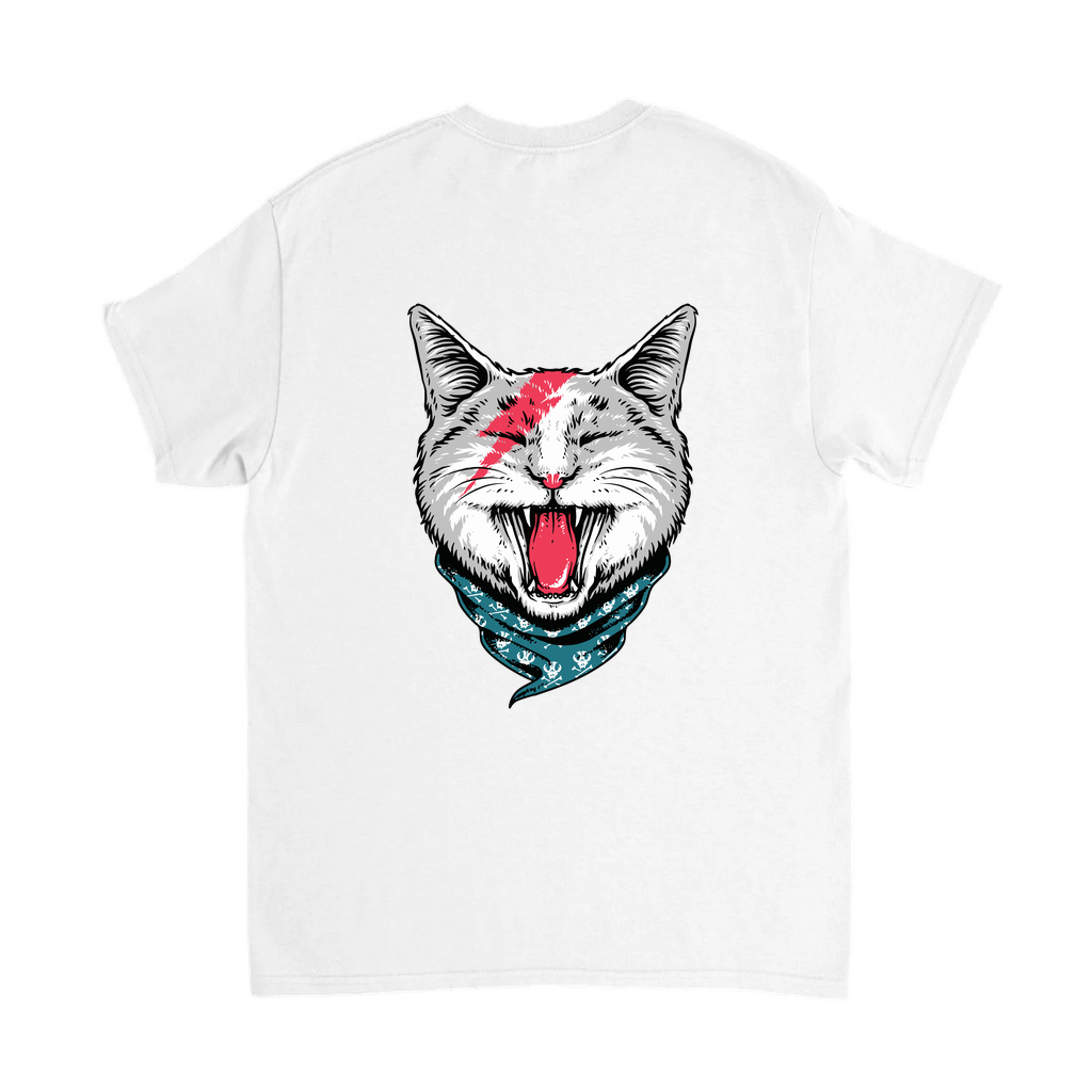 Kedi Kurukafa Bandana Şimşek Baskılı Erkek Tişört