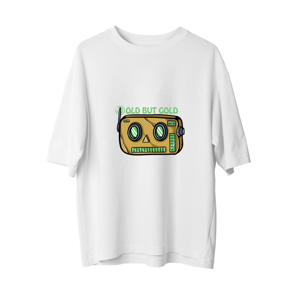 Eski Ama Altın Tasarımı Baskılı Erkek Oversize Tişört