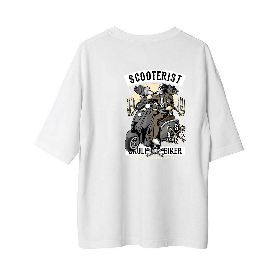 Scooterist 1991 Kafatası Tasarımı Baskılı Erkek Oversize Tişört