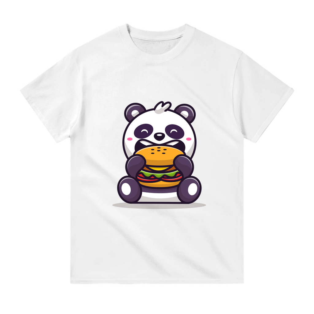 Burger Tutan Panda Karikatür Baskılı Çocuk Tişört