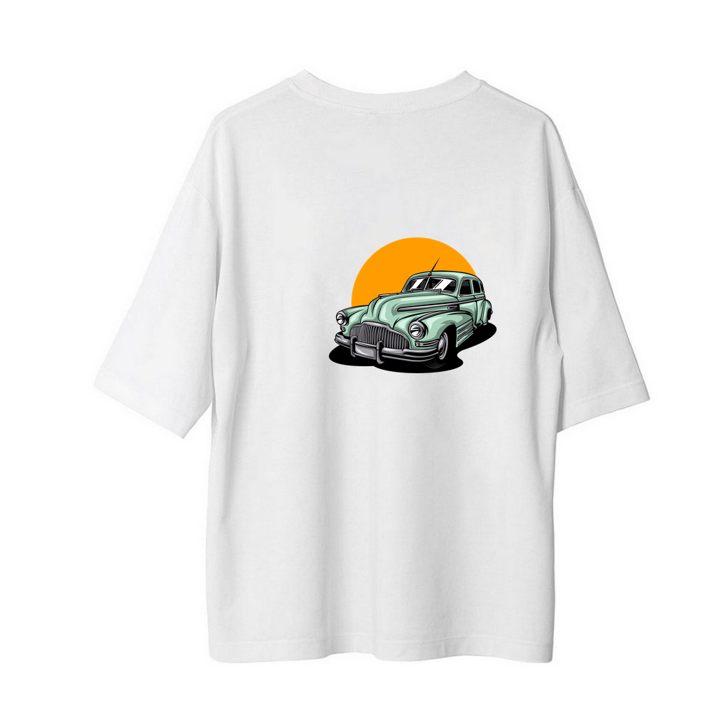 Vintage Araba Kromlu Retro Tasarım Baskılı Erkek Oversize Tişört