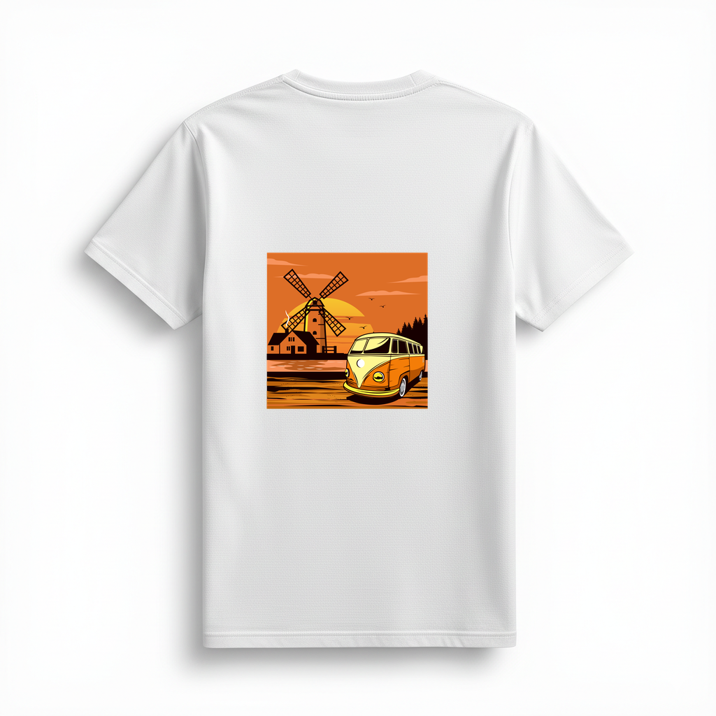Sunset Yolculuğu Vintage Minibüs Tasarımı Baskılı Kadın Tişört