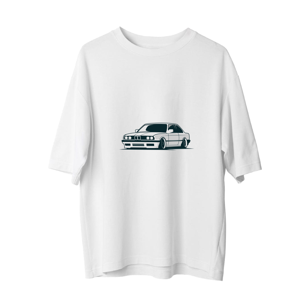Klasik Tuning Otomobil Tasarımı Baskılı Kadın Oversize Tişört
