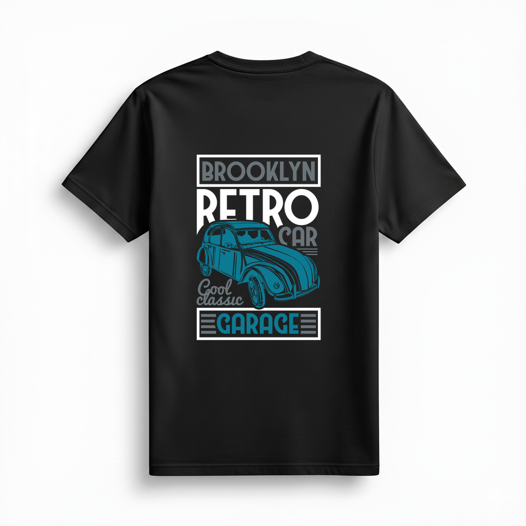 Brooklyn Retro Araba Klasik Garaj Baskılı Kadın Tişört
