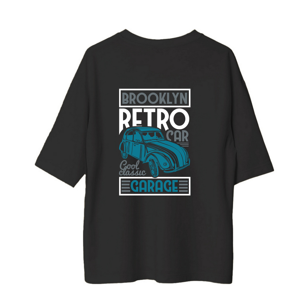 Brooklyn Retro Araba Klasik Garaj Baskılı Kadın Oversize Tişört