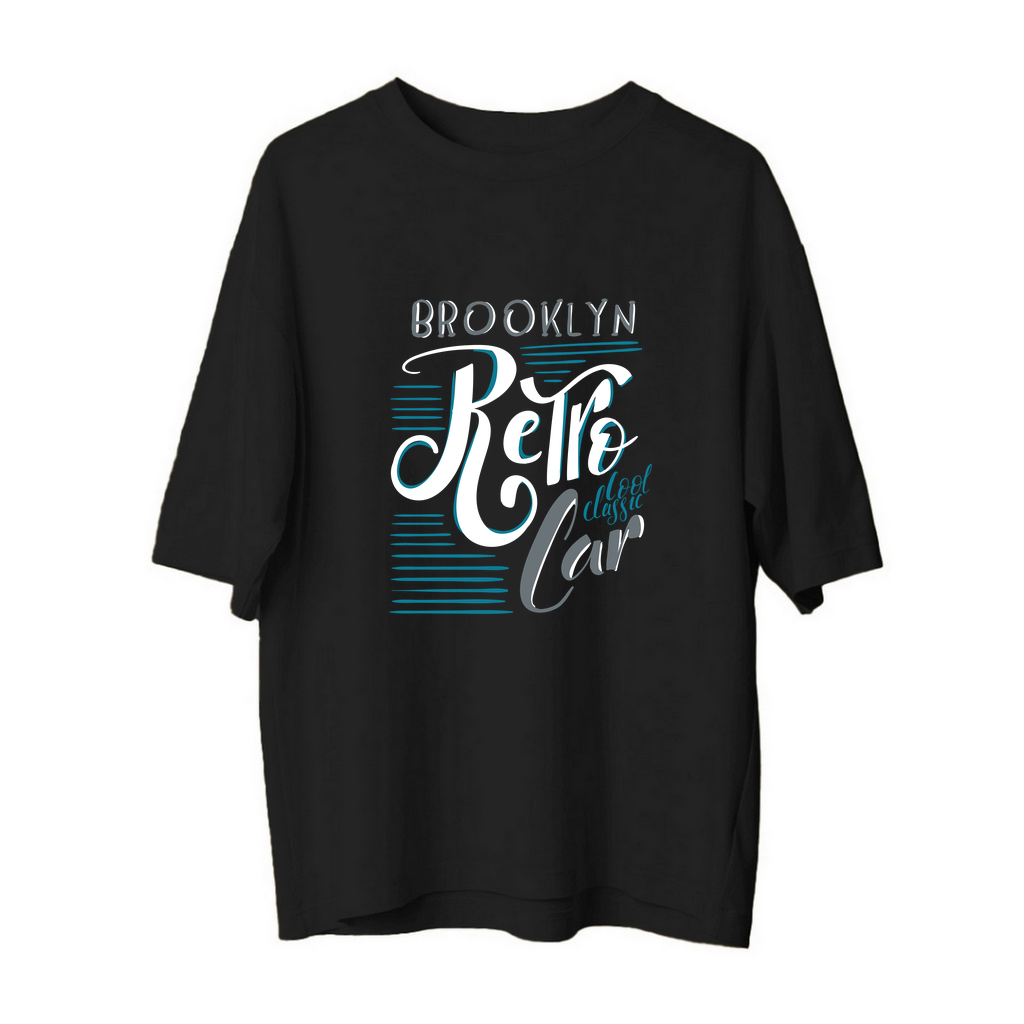 Brooklyn Retro Araba Cool Klasik Baskılı Erkek Oversize Tişört