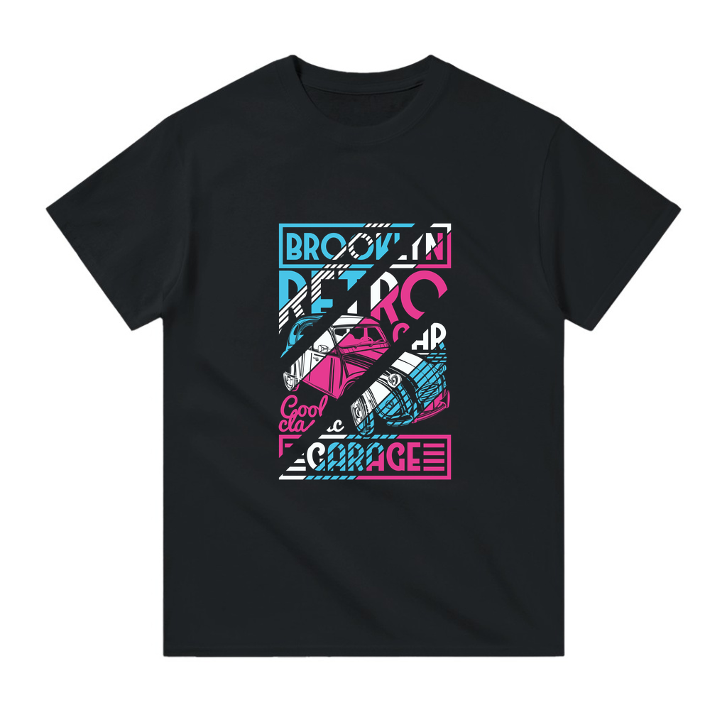 Brooklyn Retro Araba Cool Garaj Baskılı Erkek Tişört