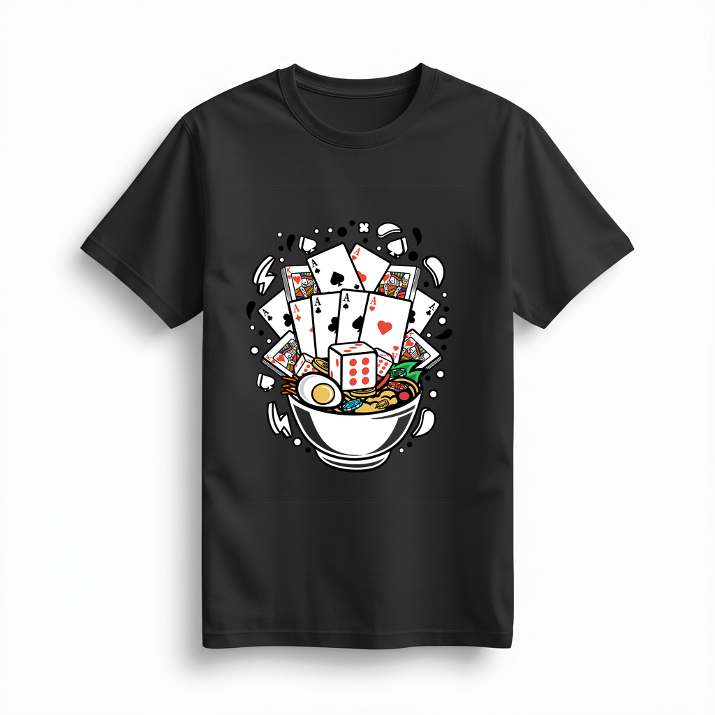 Kağıt Zarları Poker Çipi Line Art Baskılı Kadın Tişört