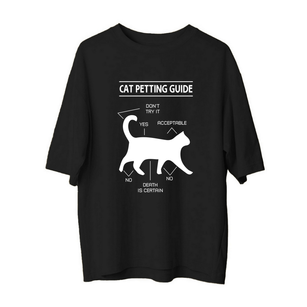 Kedi Okşama Rehberi Baskılı Erkek Oversize Tişört