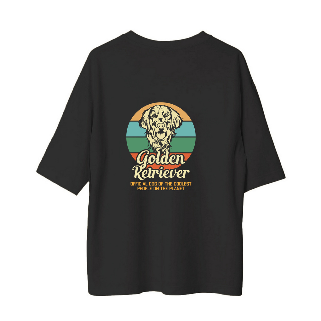 Golden Retriever Resmi Köpek Baskılı Kadın Oversize Tişört