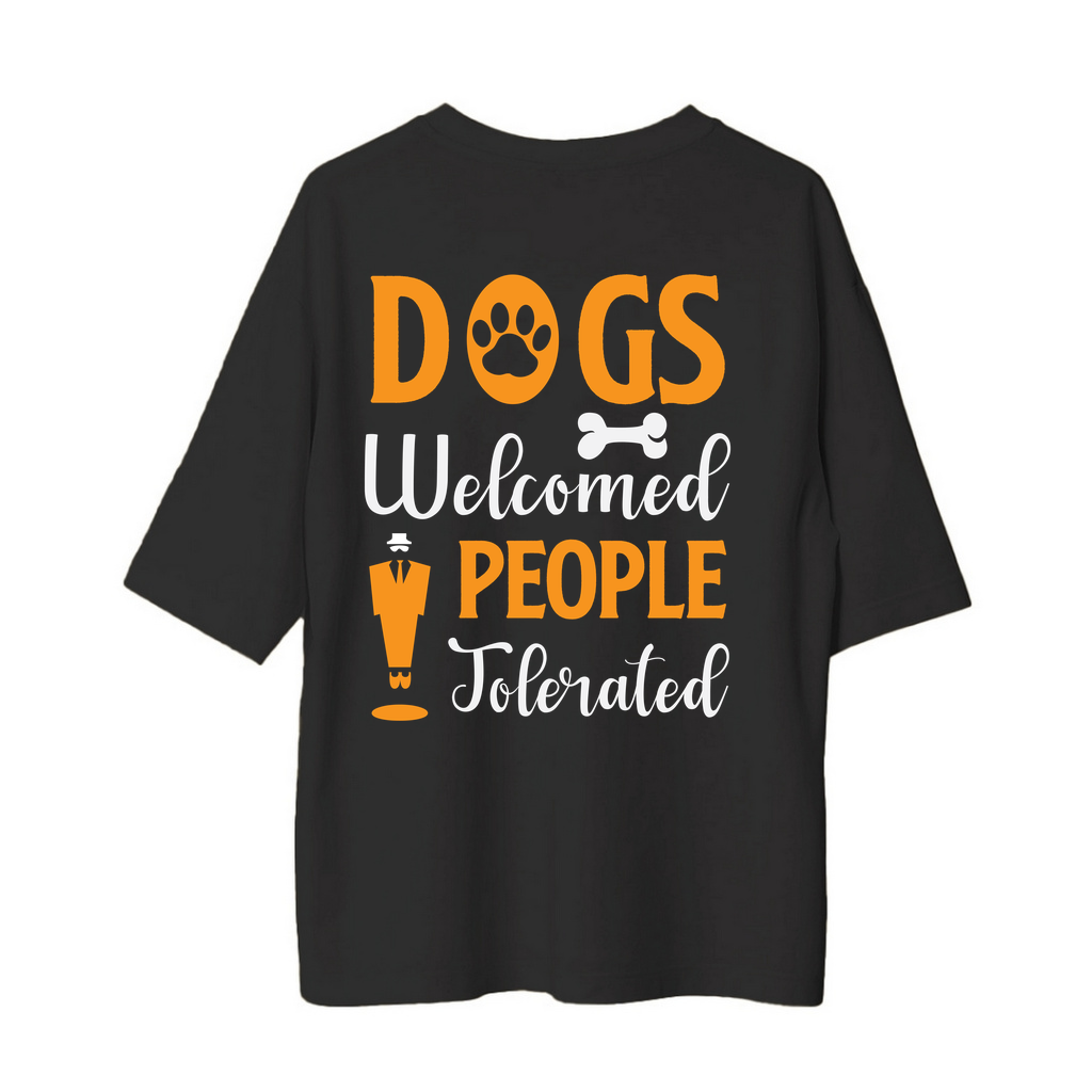 Köpekler Hoşgeldiniz Vintage Stil Baskılı Erkek Oversize Tişört
