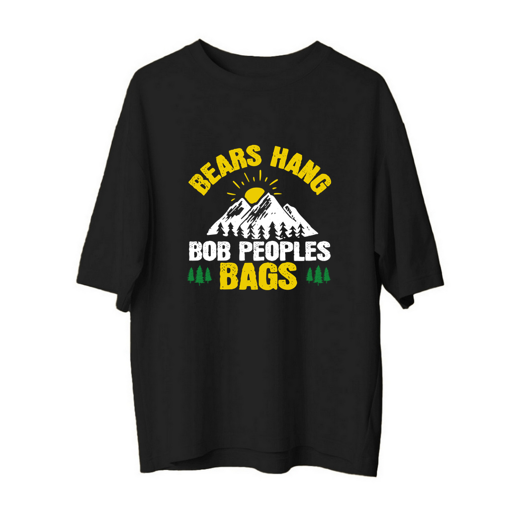 Ayılar Bob'un Çantalarını Asıyor Baskılı Erkek Oversize Tişört