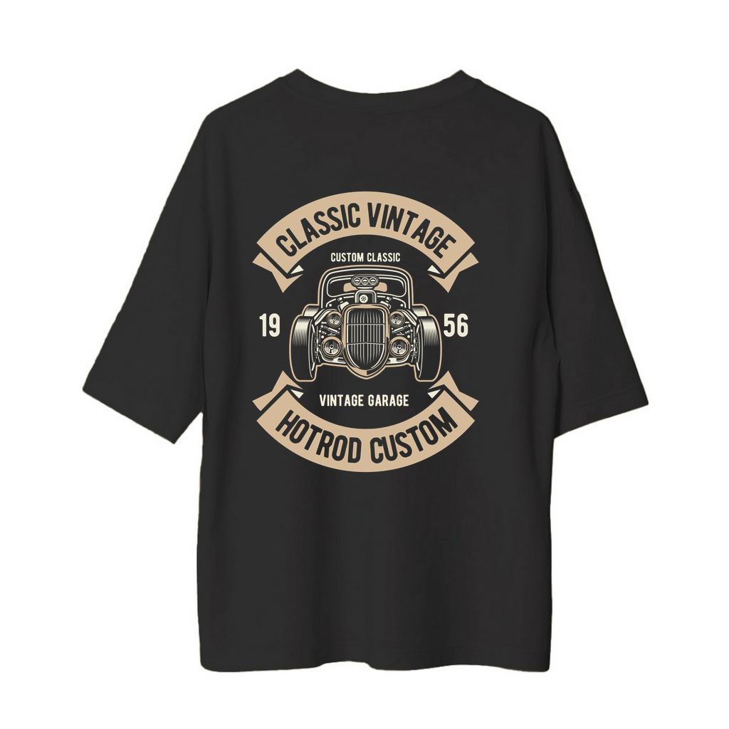 Vintage Garaja Hotrod Tarzı Baskılı Kadın Oversize Tişört