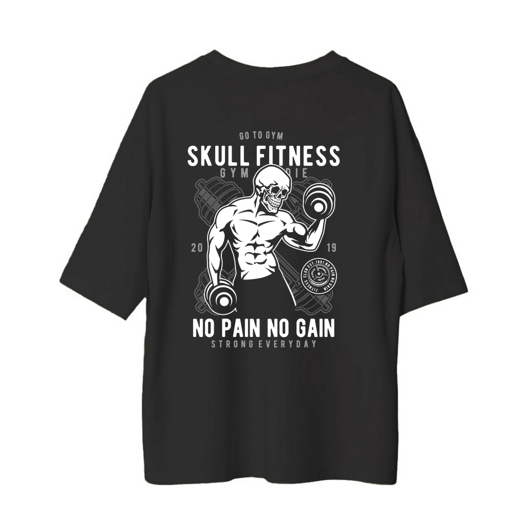 Fitness Kafatası Ağrısız Kazanış Baskılı Erkek Oversize Tişört