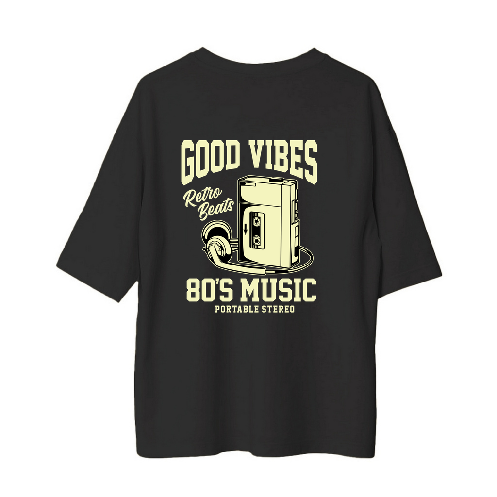 Retro Müzik İyi Viblar 80ler Baskılı Erkek Oversize Tişört