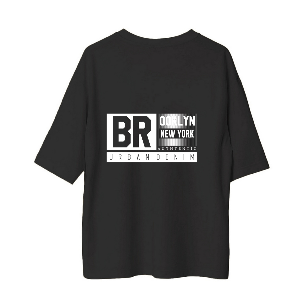 Brooklyn New York Otantik Denim Baskılı Kadın Oversize Tişört