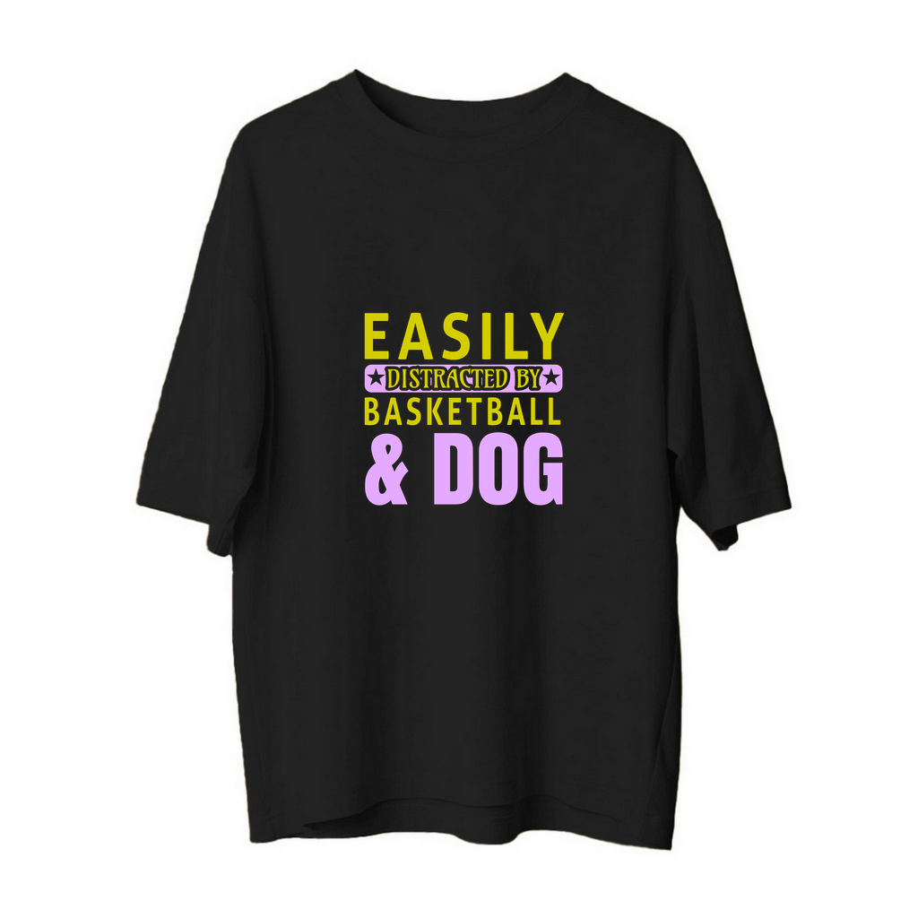 Basketbol ve Köpek Aşkı Baskılı Erkek Oversize Tişört