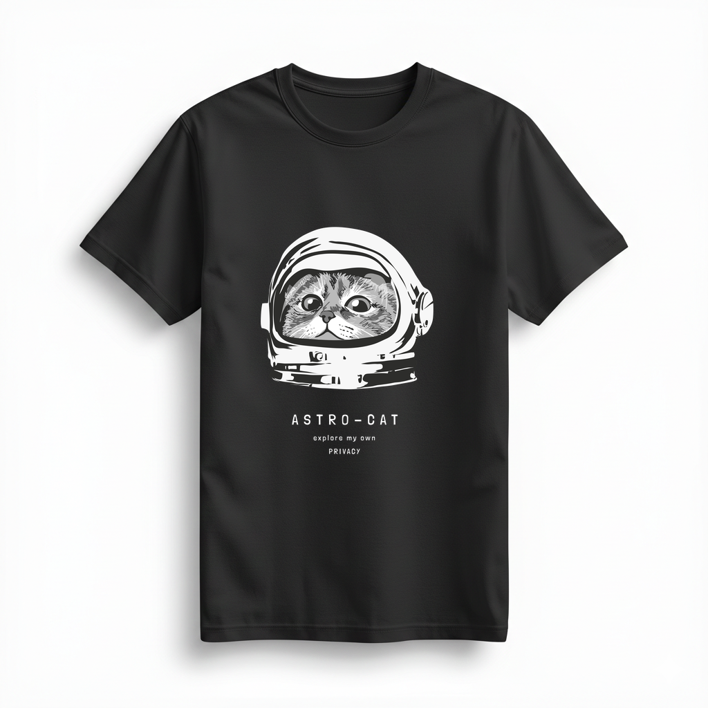 Astronot Kedi Gizlilik Evi Baskılı Kadın Tişört