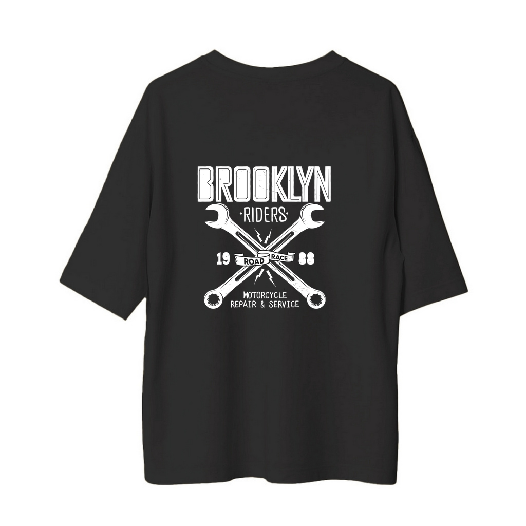 Brooklyn Bikerlar '88 Motosiklet Tamirciliği Baskılı Erkek Oversize Tişört