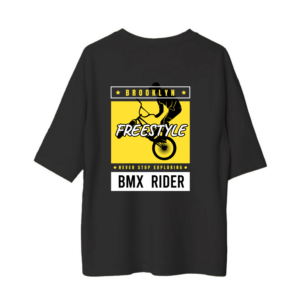 Brooklyn Freestyle Kesinlikle Dur Yok BMX Baskılı Kadın Oversize Tişört