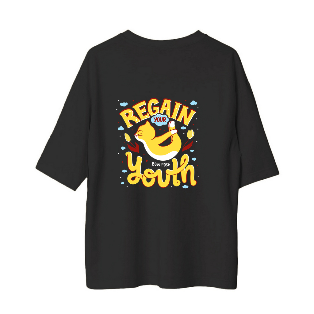 Yay Pozu Gençlik Retro Tasarımı Baskılı Kadın Oversize Tişört